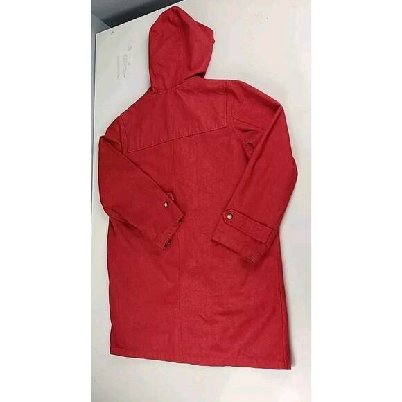 Denim & Co. Chore Coat Womens Large Red Cotton Flannel Lined Barn Jacket Toggles - Picture 5 of 8